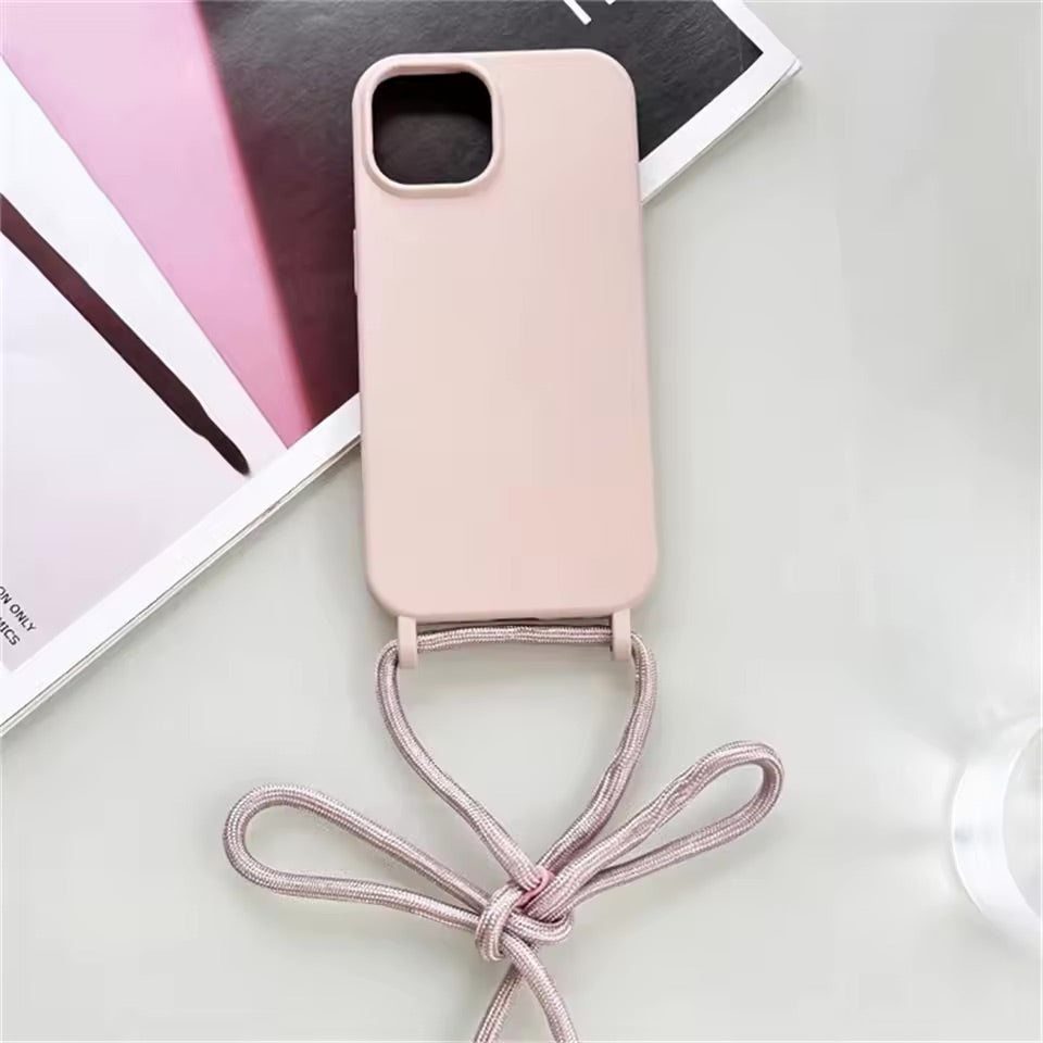Fashion Crossbody Soft Silicone Case With Shoulder Strap for iPhone 15