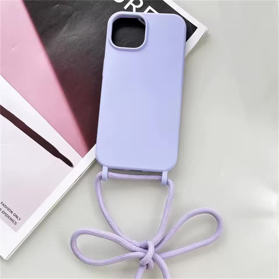 Fashion Crossbody Soft Silicone Case With Shoulder Strap for iPhone 15
