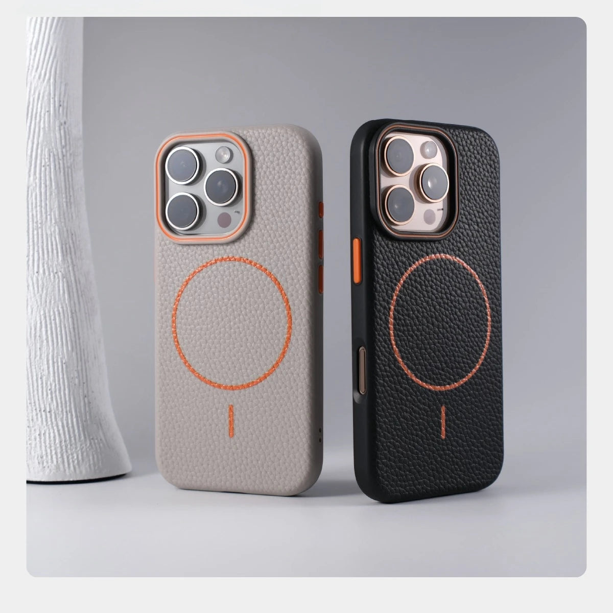 Macaron Leather Matte Magnetic Phone Case - Navy/Orange