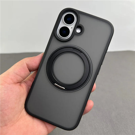 Luxury Magnetic Stand Matte MagSafe Case for iPhone 16 - Black