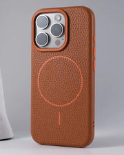Orange Macaron leather matte magnetic case for iPhone 16 Pro Max by TecHub, showcasing the sleek, textured design and precise camera cutout.