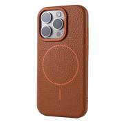 TecHub Macaron Leather Matte Magnetic Case for iPhone 16 Pro Max in orange, showcasing a sleek, textured leather finish.