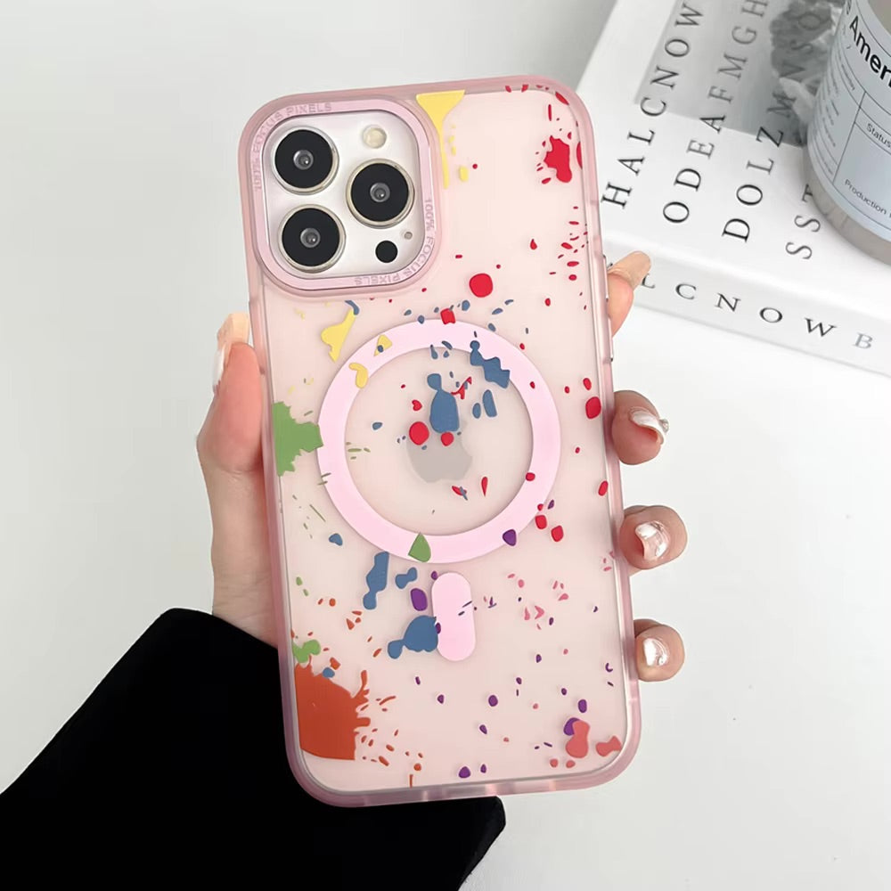 Magsafe Wireless Charging Graffiti Polka Dot Case For iPhone 13 Pro Max - Pink