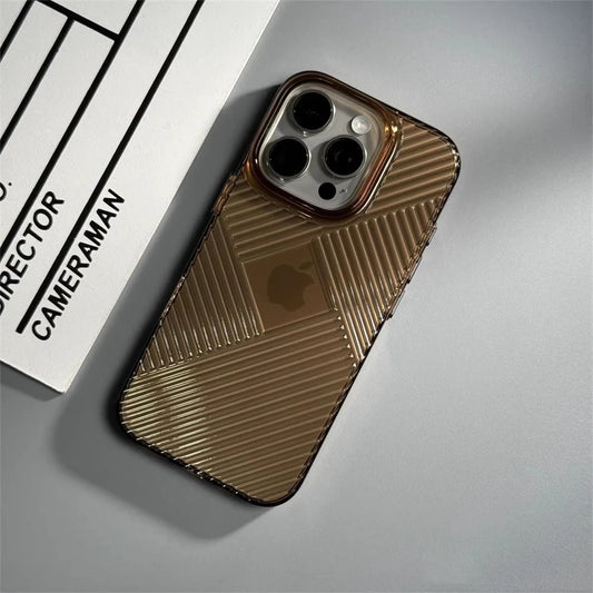 Luxury Geometric Corrugated Pattern Anti-Slip Case for iPhone 16 Pro Max - Gold