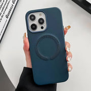 Luxury MagSafe leather case for iPhone 15 Pro Max featuring shockproof bumper protection, designed by My Store.