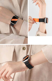 Silicone loop magnetic strap for Apple Watch 42mm to 49mm by TecHub, shown with cable attachment in the image.