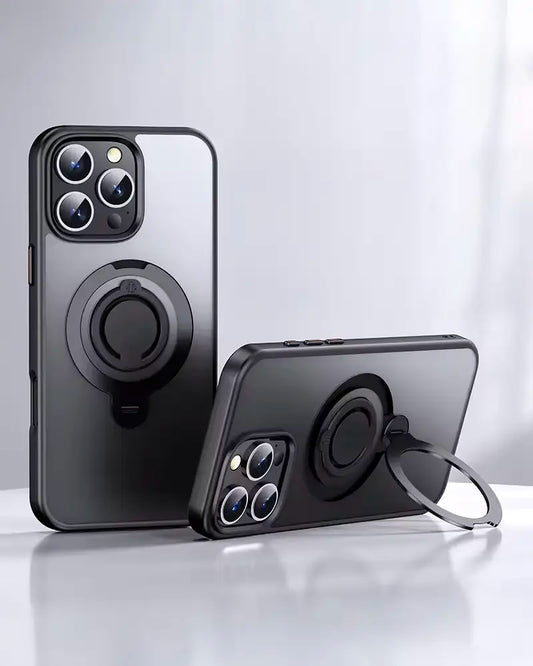 360° Rotation Magnetic Stand Silicone Ring for iPhone 16 Pro Max - Black