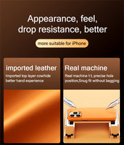 Orange OKOZ Premium Leather Shockproof Case for iPhone 15 Pro, featuring durable leather and protective design.