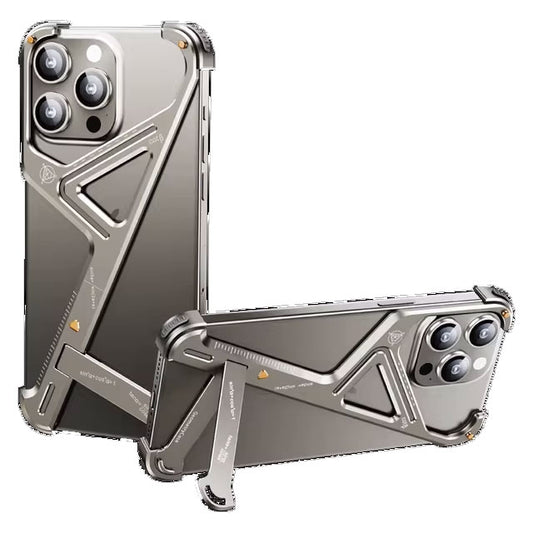 Geometric Design Aluminum Alloy Anti-Drop Case for iPhone 15 Pro Max - Grey