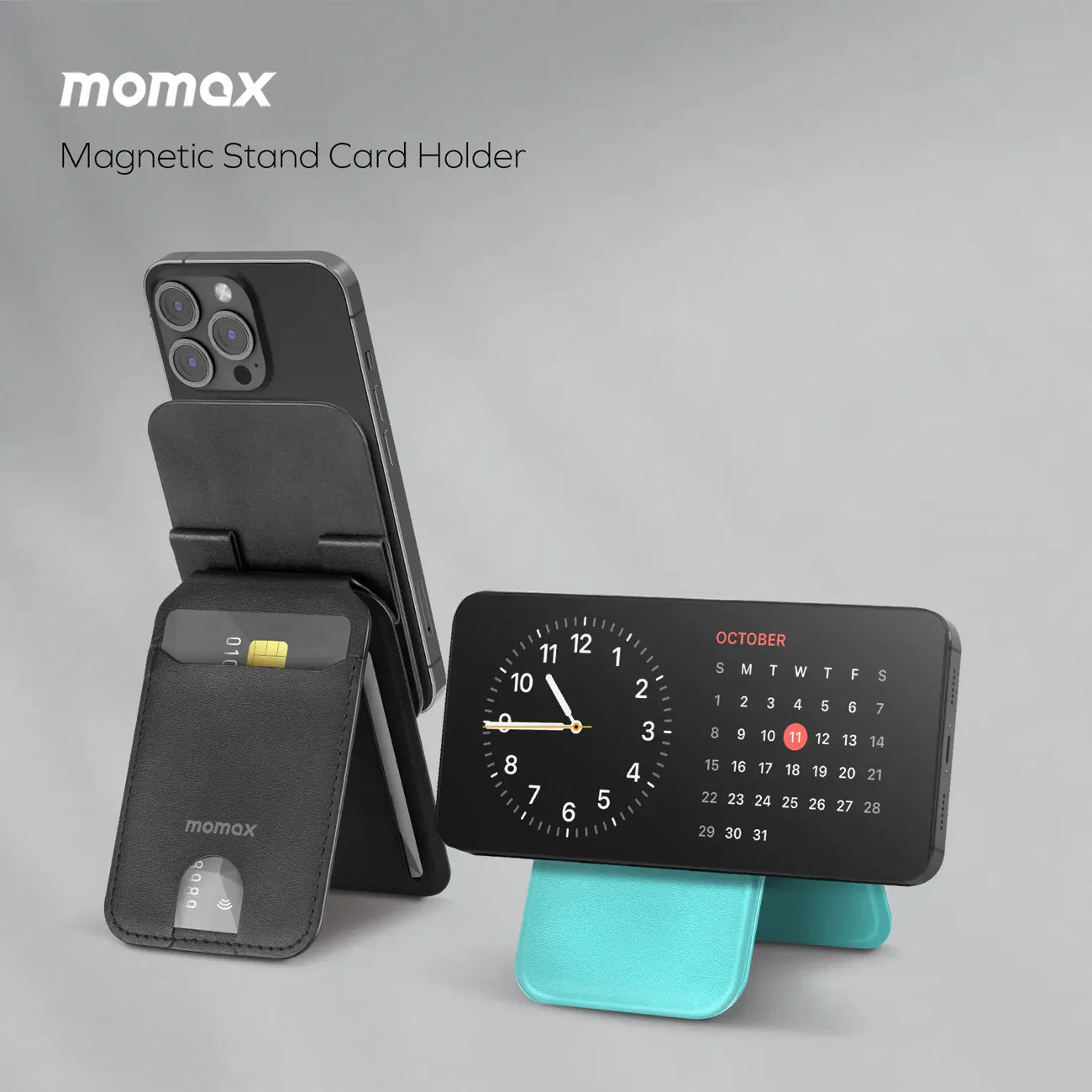 Momax 1-Wallet Magnetic Card Holder with Adjustable Stand - Black