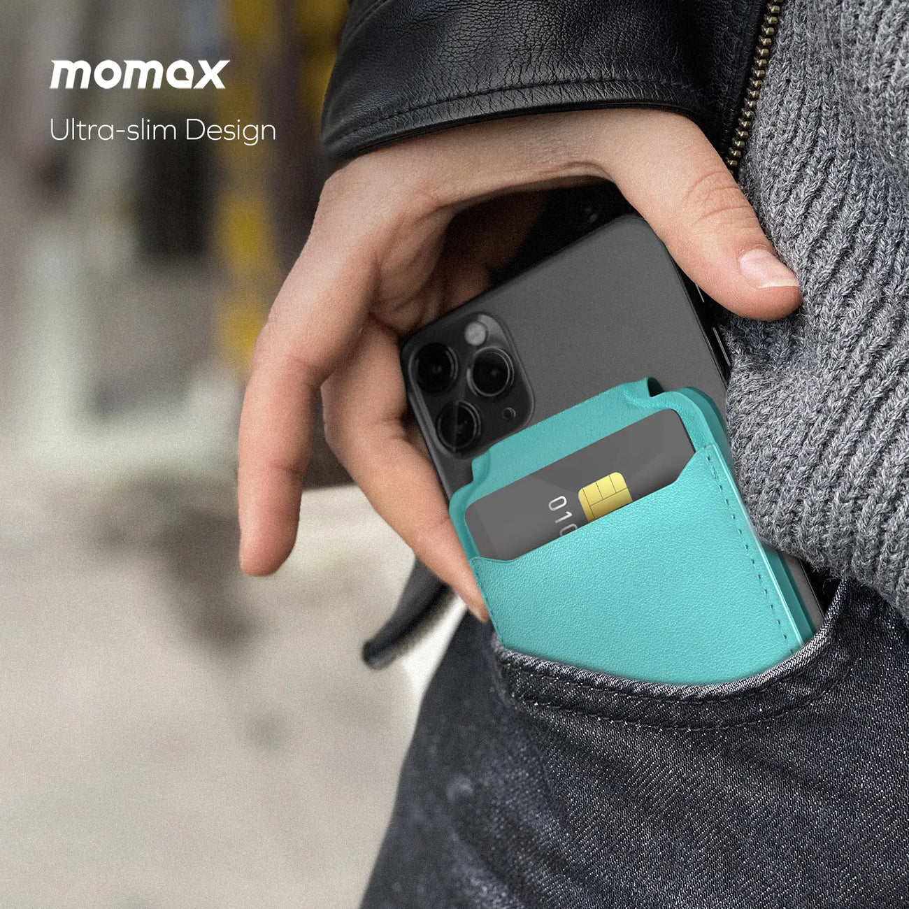 Momax 1-Wallet Magnetic Card Holder with Adjustable Stand - Black