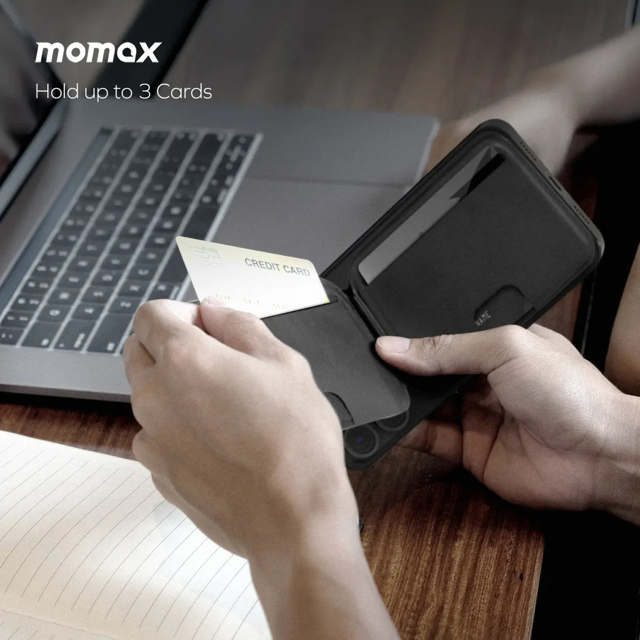 Momax 1-Wallet Magnetic Card Holder with Adjustable Stand - Black