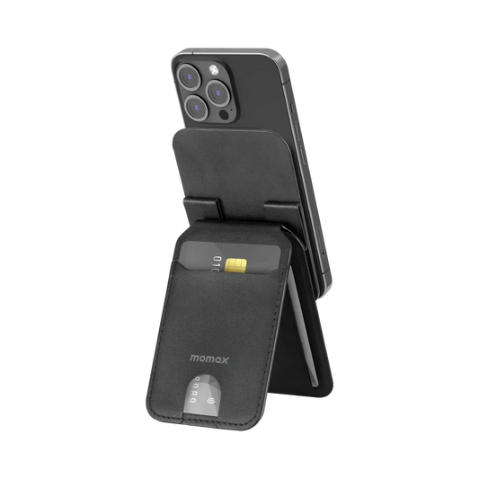 Momax 1-Wallet Magnetic Card Holder with Adjustable Stand - Black