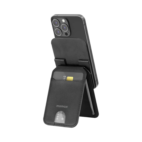 Momax 1-Wallet Magnetic Card Holder with Adjustable Stand - Black
