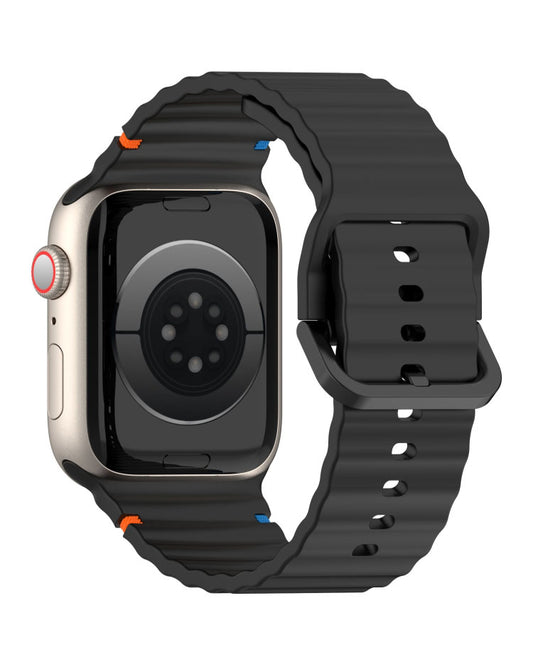 Wavy Grain Stitched Silicone Band for Apple Watch 42/44/45/46/49 mm - Black