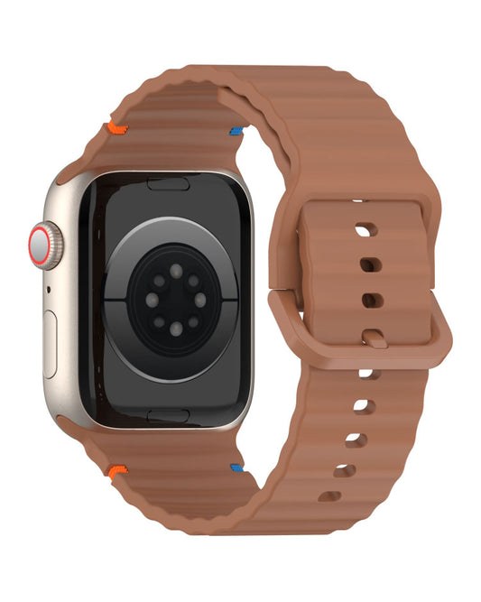 Wavy Grain Stitched Silicone Band for Apple Watch 42/44/45/46/49 mm - Brown