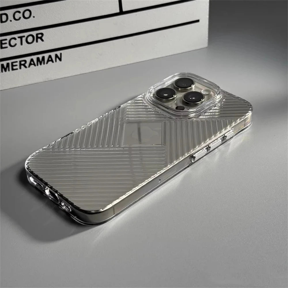 Luxury Geometric Corrugated Pattern Anti-Slip Case for iPhone - Transperant
