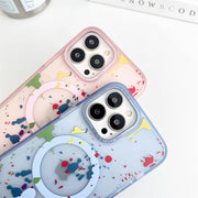 Pink graffiti polka dot MagSafe wireless charging case for iPhone 13 Pro Max, made by My Store, with colorful design and protective edges.