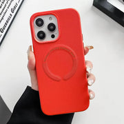 Luxury Magsafe leather case for iPhone 14 Pro Max, shockproof bumper with sleek design and premium leather finish.