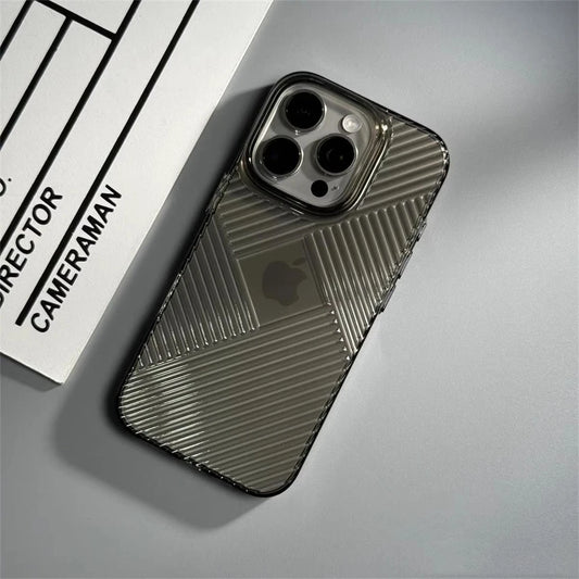 Luxury Geometric Corrugated Pattern Anti-Slip Case for iPhone - Smoke Black