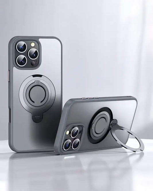 360° Rotation Magnetic Stand Silicone Ring for iPhone 16 Pro Max - Grey