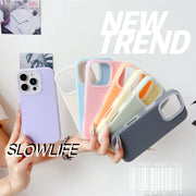 Luxury fluorescent jelly silicone case for iPhone 15 Pro series, vibrant translucent design, flexible liquid silicone material.