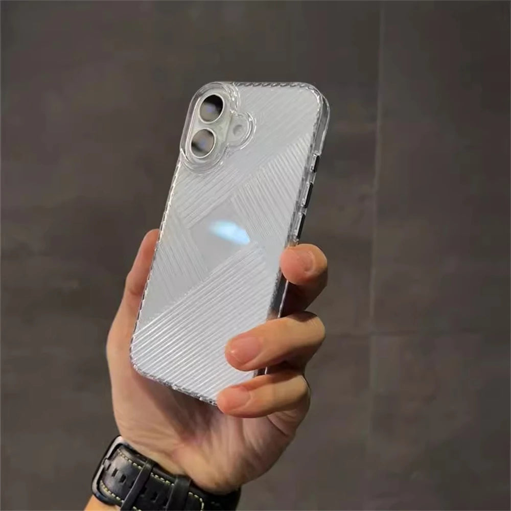 Luxury Geometric Corrugated Pattern Anti-Slip Case for iPhone 16 - Transperant