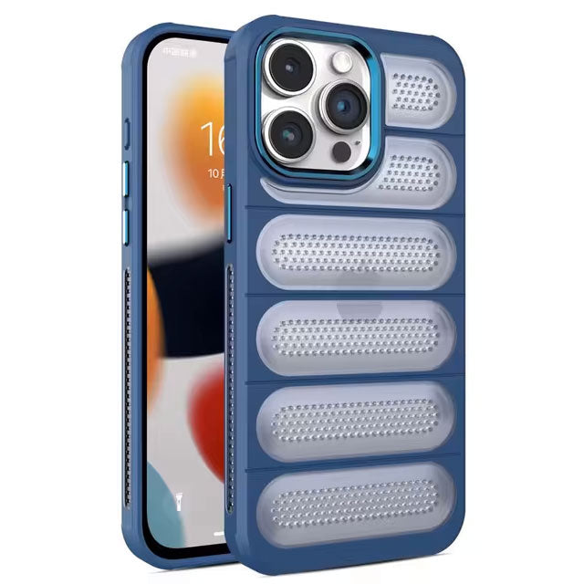 Hollow Mesh Heat Cooling Shockproof Case for iPhone 14 Pro Max - Blue