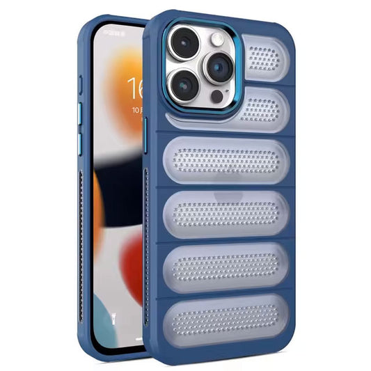 Hollow Mesh Heat Cooling Shockproof Case for iPhone 14 Pro Max - Blue