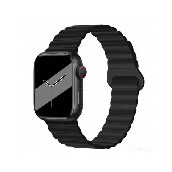 Silicone loop magnetic strap for Apple Watch 42-49mm by TecHub, shown wrapped around a watch with cable management features.