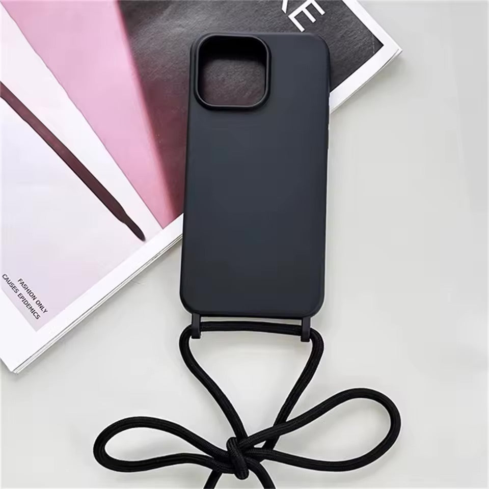 Fashion Crossbody Soft Silicone Case With Shoulder Strap for iPhone 15