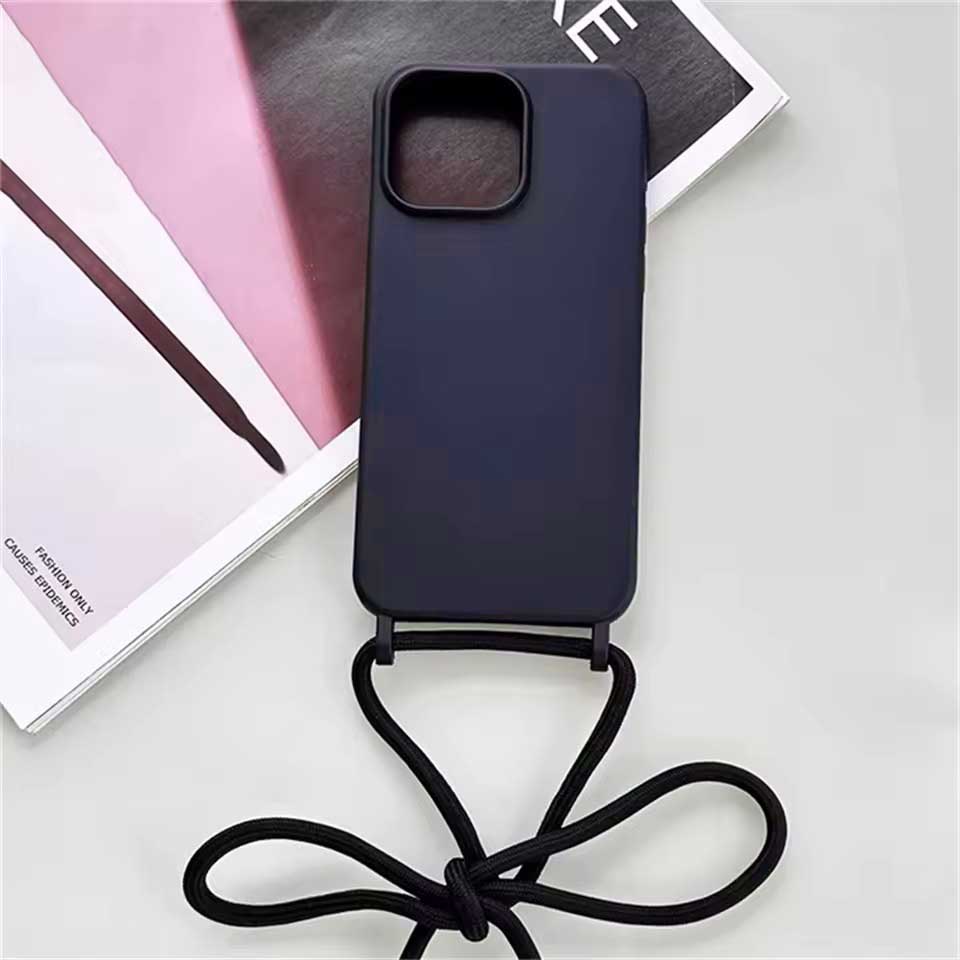 Fashion Crossbody Soft Silicone Case With Shoulder Strap for iPhone 15