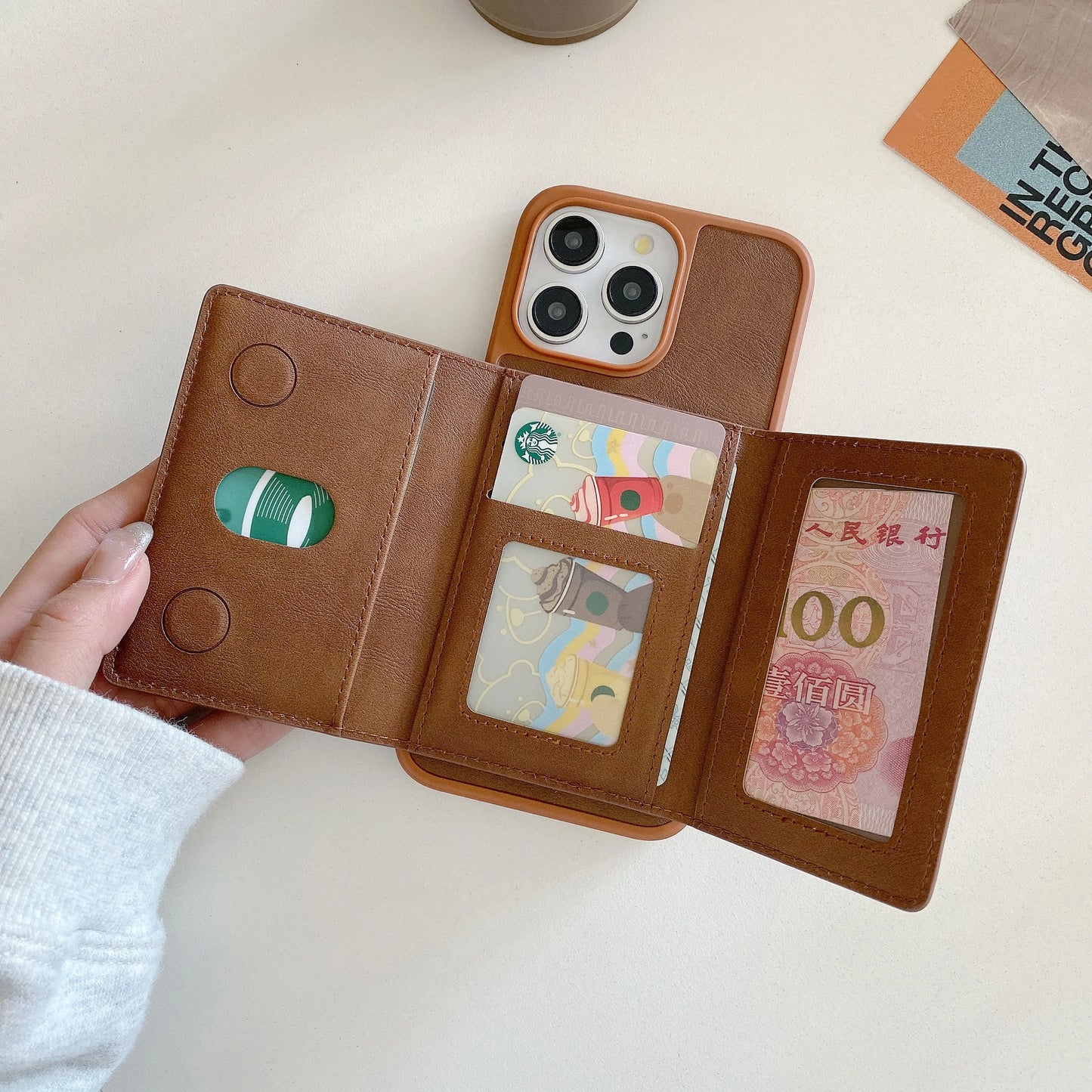 Triple Fold Leather MagSafe Wallet Card Holder