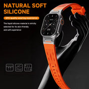 TecHub Recci silicone strap with metal connector bracelet for Apple Watch 42-49mm, showing the sleek band and secure clasp.