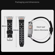 TecHub Recci silicone strap with metal connector for Apple Watch 42mm to 49mm, showing the adjustable watch band and clasp detail.