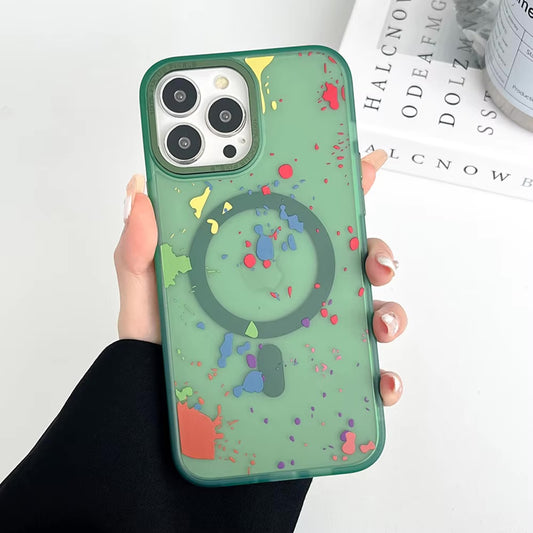 Magsafe Wireless Charging Graffiti Polka Dot Case For iPhone 15 Pro Max - Green