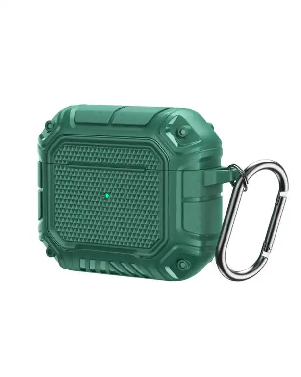 Shockproof hard protective case for AirPods 3 with full body coverage, secure lock clip, and durable design for impact resistance.