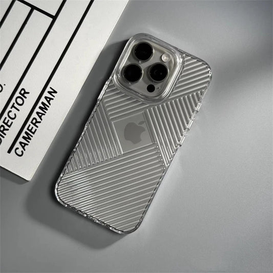 Luxury Geometric Corrugated Pattern Anti-Slip Case for iPhone - Transperant