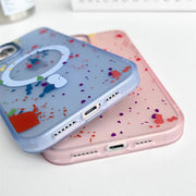 Pink MagSafe wireless charging iPhone 13 Pro Max case with graffiti and polka dot design, featuring durable protective material.