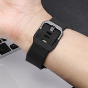 TecHub silicone strap for Apple Watch 42-49mm, shown in black with smooth texture and secure fit.