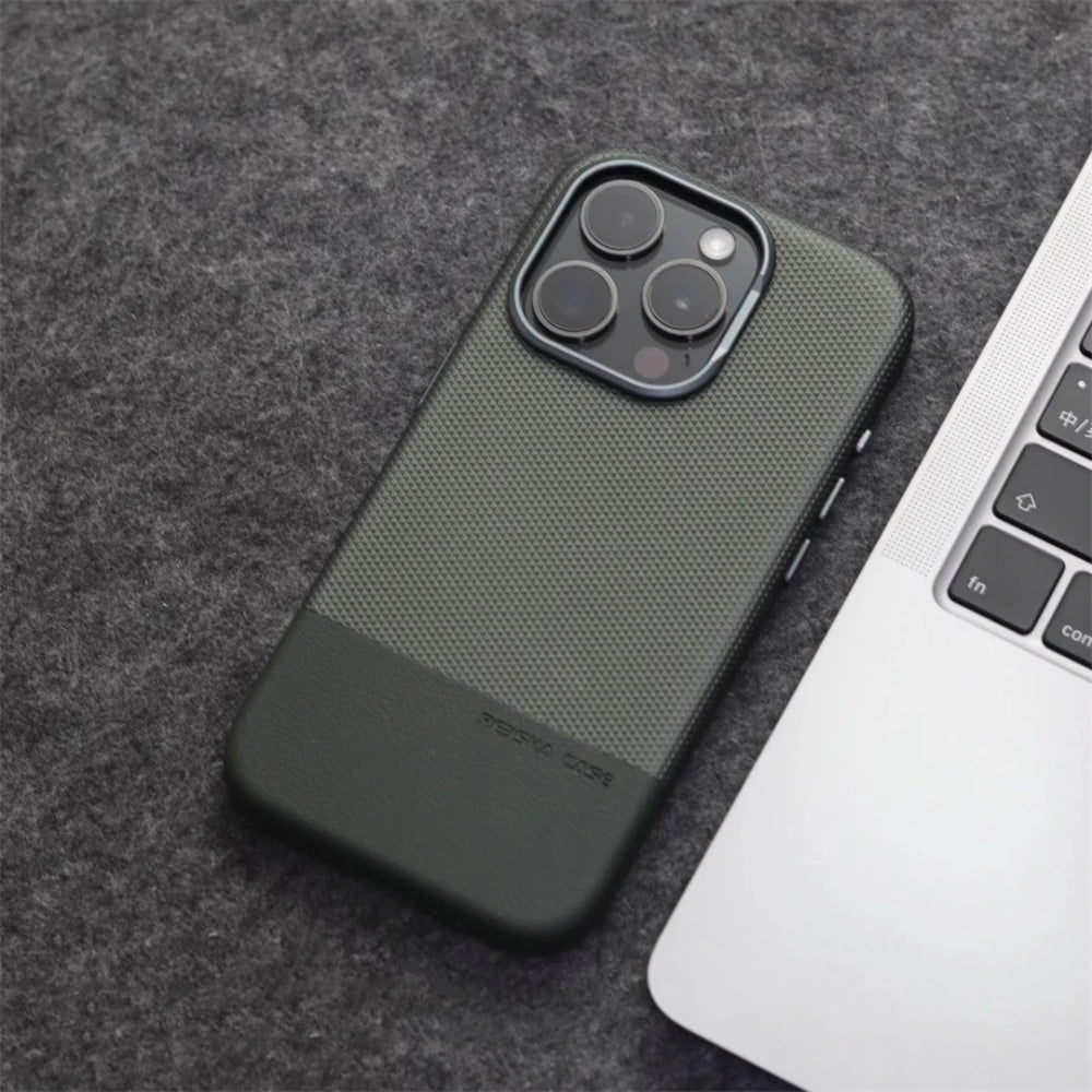 Luxury Alloy Lens MagSafe Leather Case for iPhone