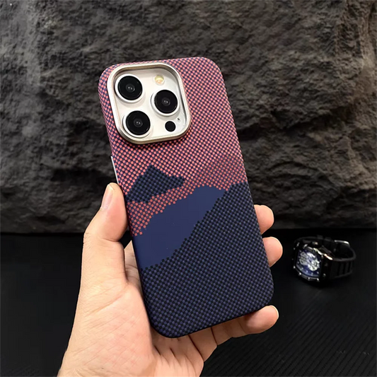 Abstract Starry Pixels Case for iPhone - Red Mountain