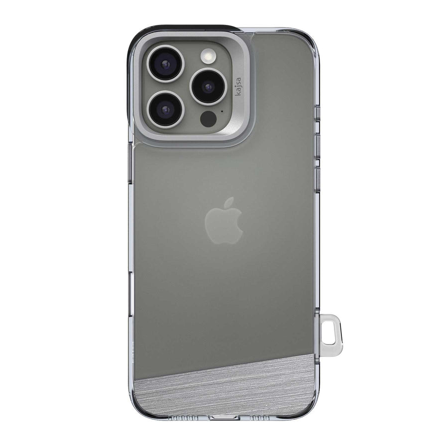 Silver Kajsa Trans-Shield Lumber Back Case for iPhone 16 Pro Max by TecHub, featuring a sleek, protective design with MagSafe compatibility.