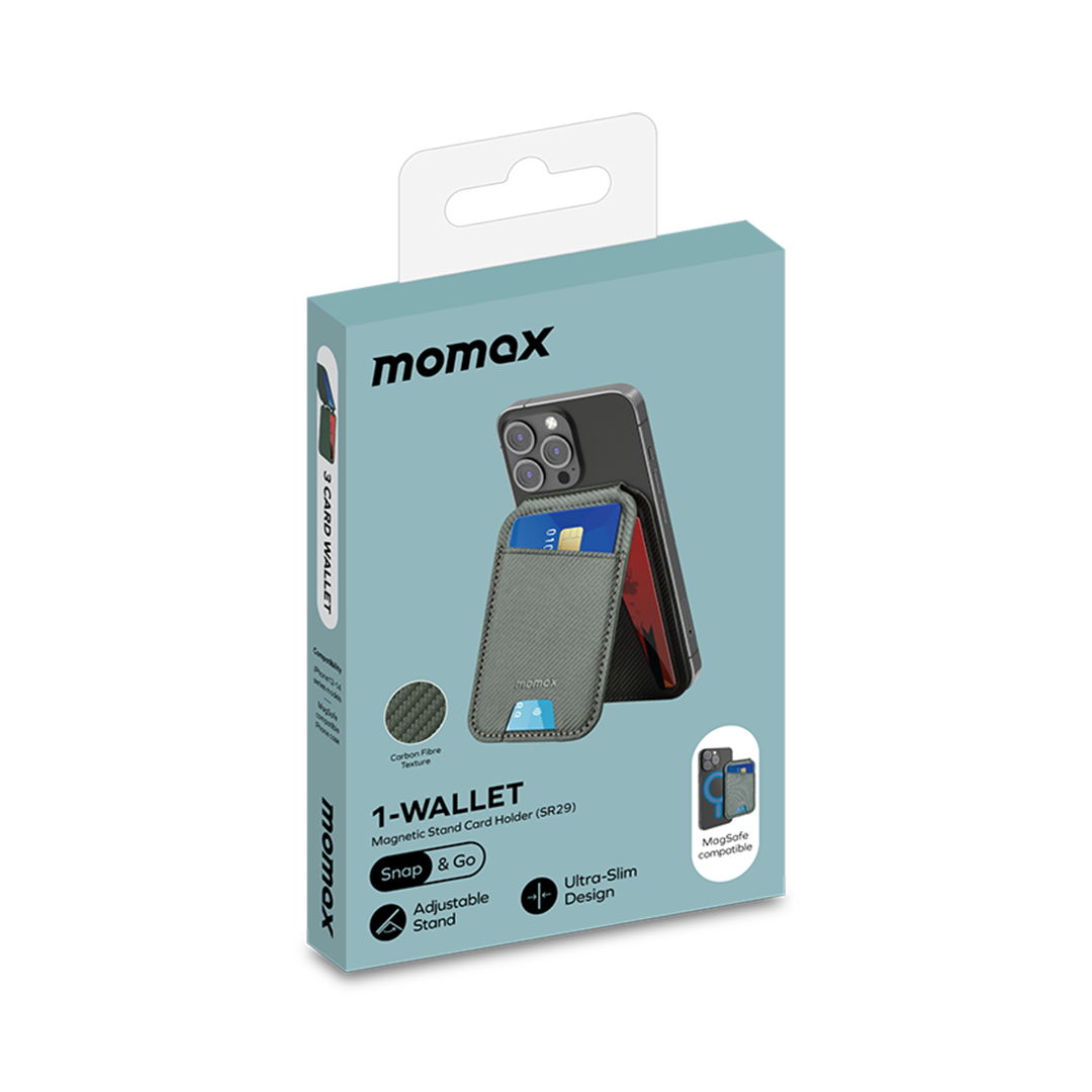 Momax 1-Wallet | Magnetic Card Holder With Stand - Grey - TecHub