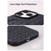 Joyroom braided magnetic case for iPhone 15 Pro in purple, showing the textured braided design and magnetic MagSafe feature.