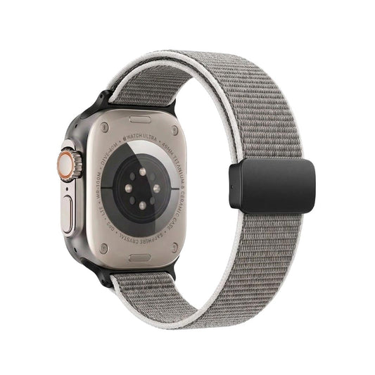 Grey nylon stripes band for Apple Watch 42mm to 49mm, TecHub watch band with adjustable strap and stylish design.