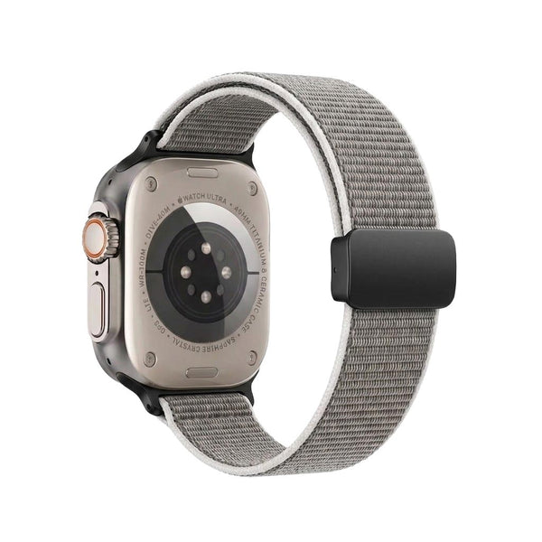 Grey nylon stripes band for Apple Watch 42mm to 49mm, TecHub watch band with adjustable strap and stylish design.
