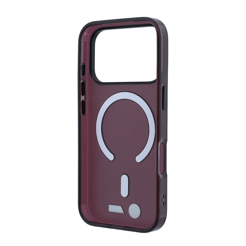 BMW Original Licensed MagSafe Case Metal Button Design, Frosted IML Printed Cover for iPhone 17/18 Pro Max - Burgundy