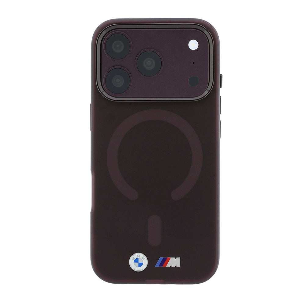 BMW Original Licensed MagSafe Case Metal Button Design, Frosted IML Printed Cover for iPhone 17/18 Pro Max - Burgundy