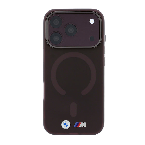 BMW Original Licensed MagSafe Case Metal Button Design, Frosted IML Printed Cover for iPhone 17/18 Pro Max - Burgundy